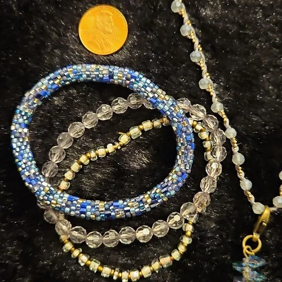 Gold Key Pendant 30" Necklace with Blue Bead Accent, Earrings, Bracelets - Picture 4 of 6